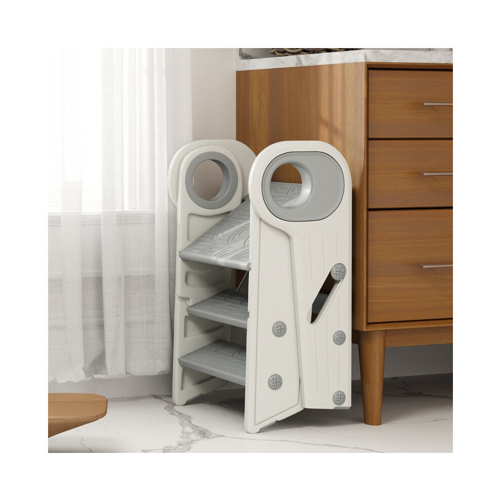 Foldable Kids Step Stool with Handle - Grey Adjustable Non-Slip Children's Stool Comfortable and Safe for Bathroom and Kitchen-image-OPC-PMZ69W2-NEW