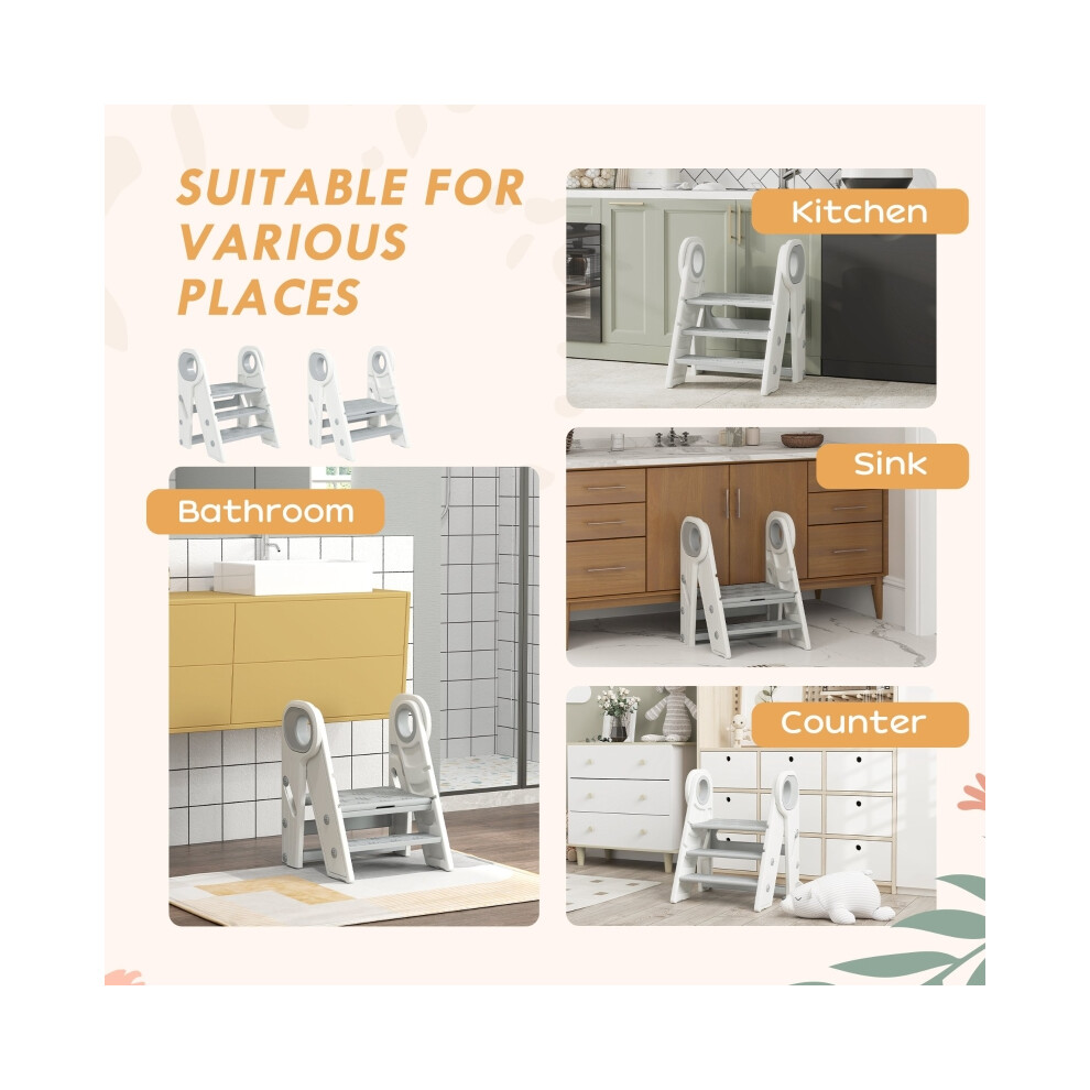 Kids Step Stool with Handle - Foldable Adjustable Grey Non-Slip Kids Seat for Safe Indoor Use-image-OPC-PMZ6B56-NEW