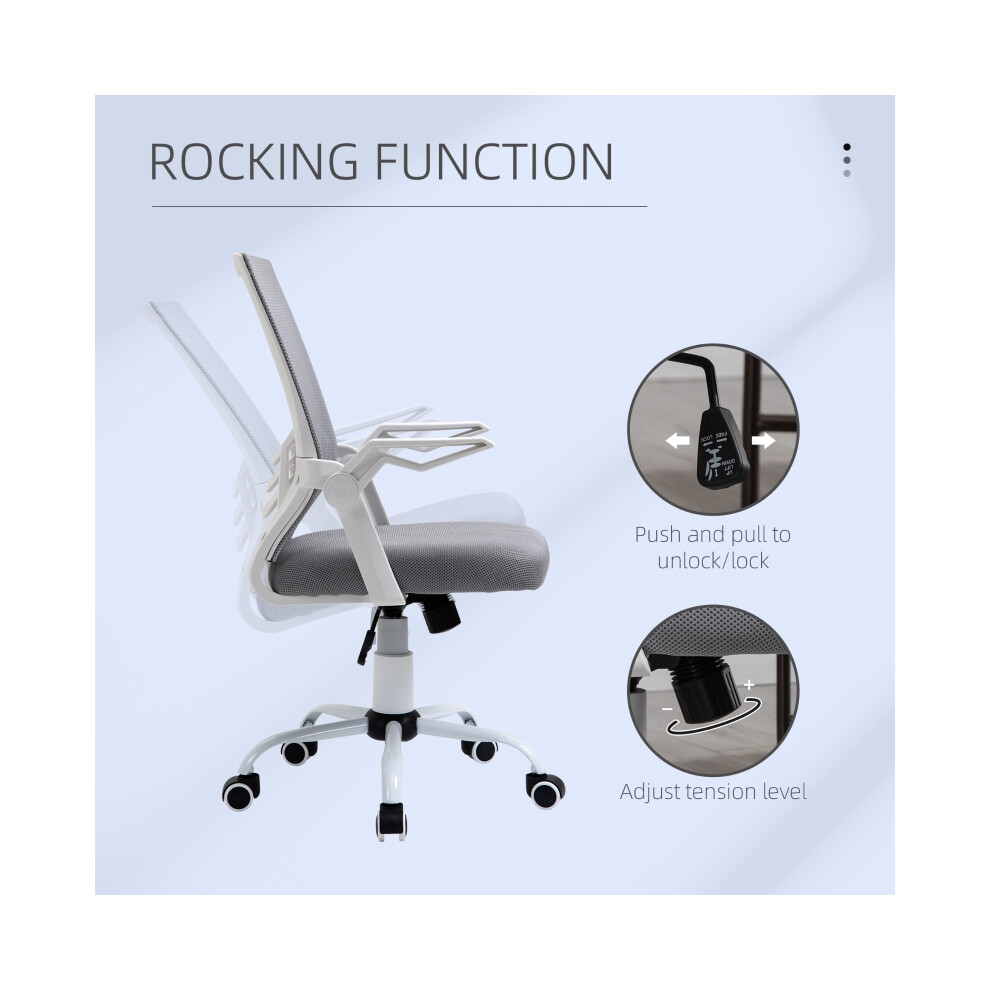 Adjustable Mesh Office Chair with Flip-up Arms Lumbar Support Swivel Function Tilt Grey Comfortable Home/Office Seating-image-OPC-PMZ6GDH-NEW