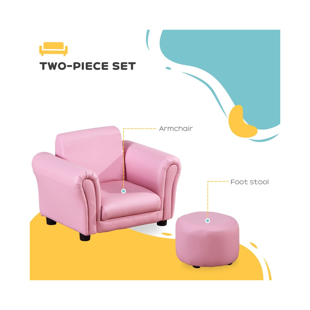 Children's Pink Kids Sofa Set - Toddler Chair with Stool Lightweight 54x42x41cm Kids Single Seater Easy to Clean Material-image-OPC-PMZ6PJW-NEW