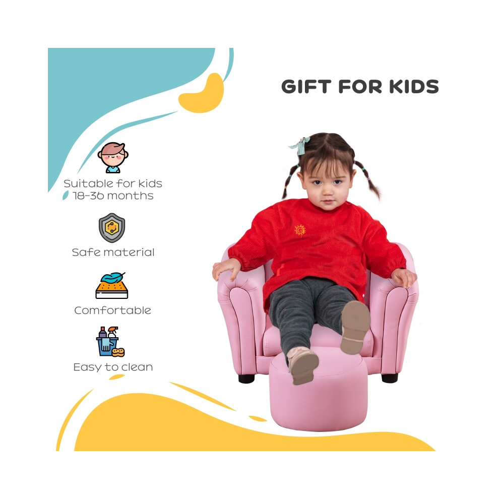 Kids Pink Sofa with Stool - Small Toddler Chair 54x42x41cm Soft Fabric & Sturdy Frame Ideal for Kids Play Area & Bedroom-image-OPC-PMZ6PNG-NEW