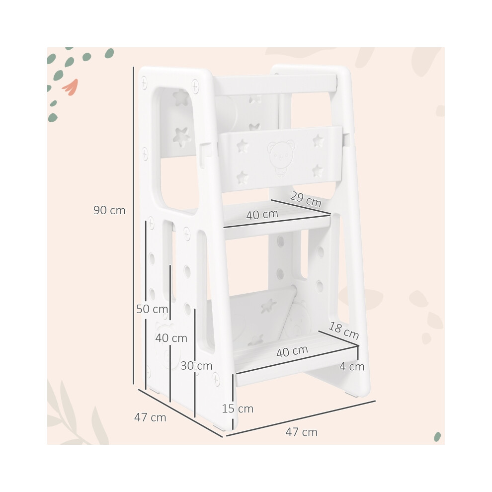Kids Step Stool White Adjustable Standing Platform Toddler Kitchen Stool with Non-Slip Feet Safe Durable Easy to Store-image-OPC-PMZ6PPF-NEW