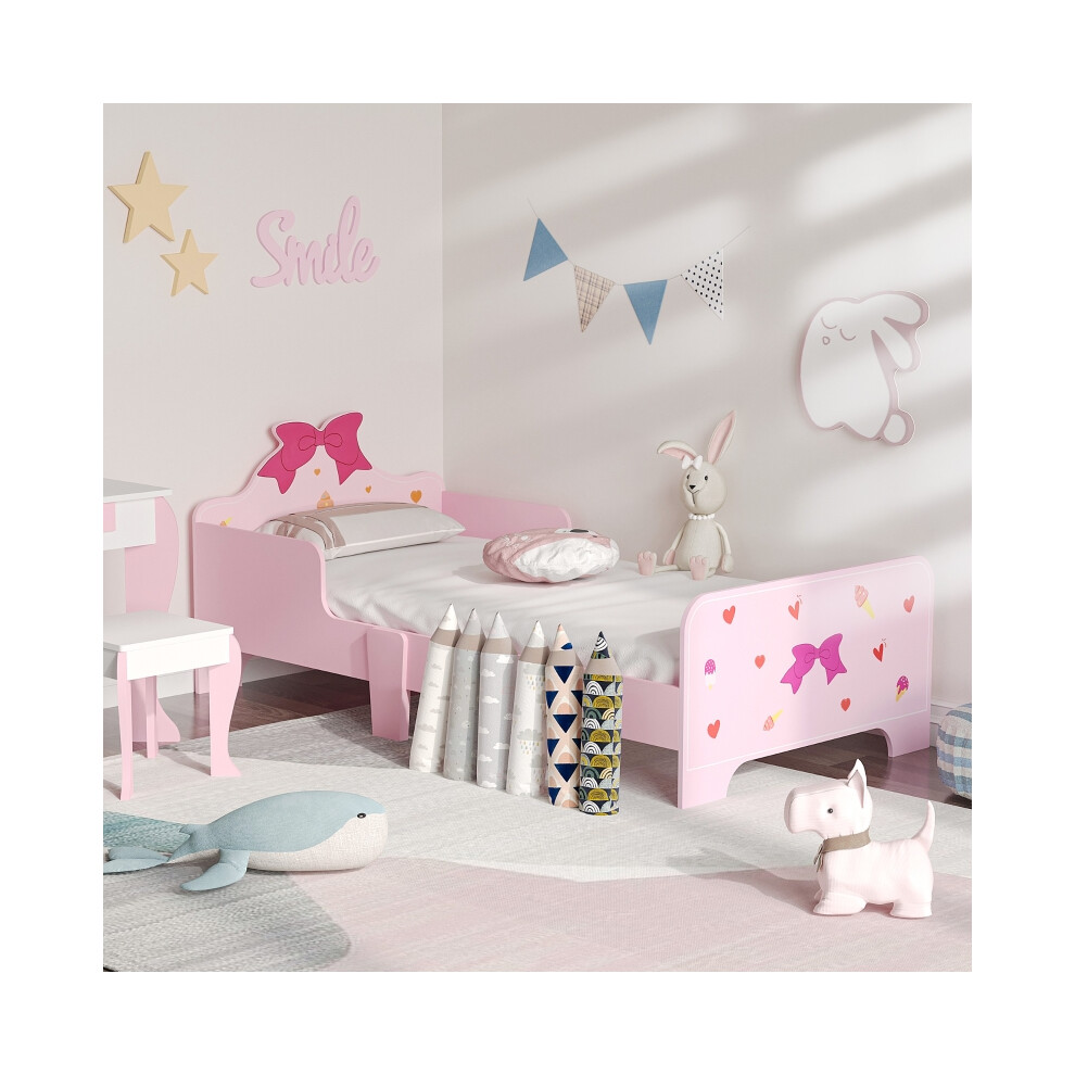 Kids Toddler Bed with Safety Rails Pink Princess Theme for Ages 3-6 Durable Wooden Frame Cute Pattern Design-image-OPC-PMZ6QMJ-NEW