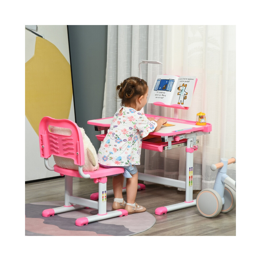 Kids Adjustable Study Desk and Chair Set in Pink with Storage Drawer Stable Wooden Construction Ideal for Home and School Use-image-OPC-PMZ6QRZ-NEW