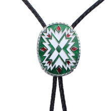 Elegant Bolo Tie with Totem Pendant Carved-Green and white