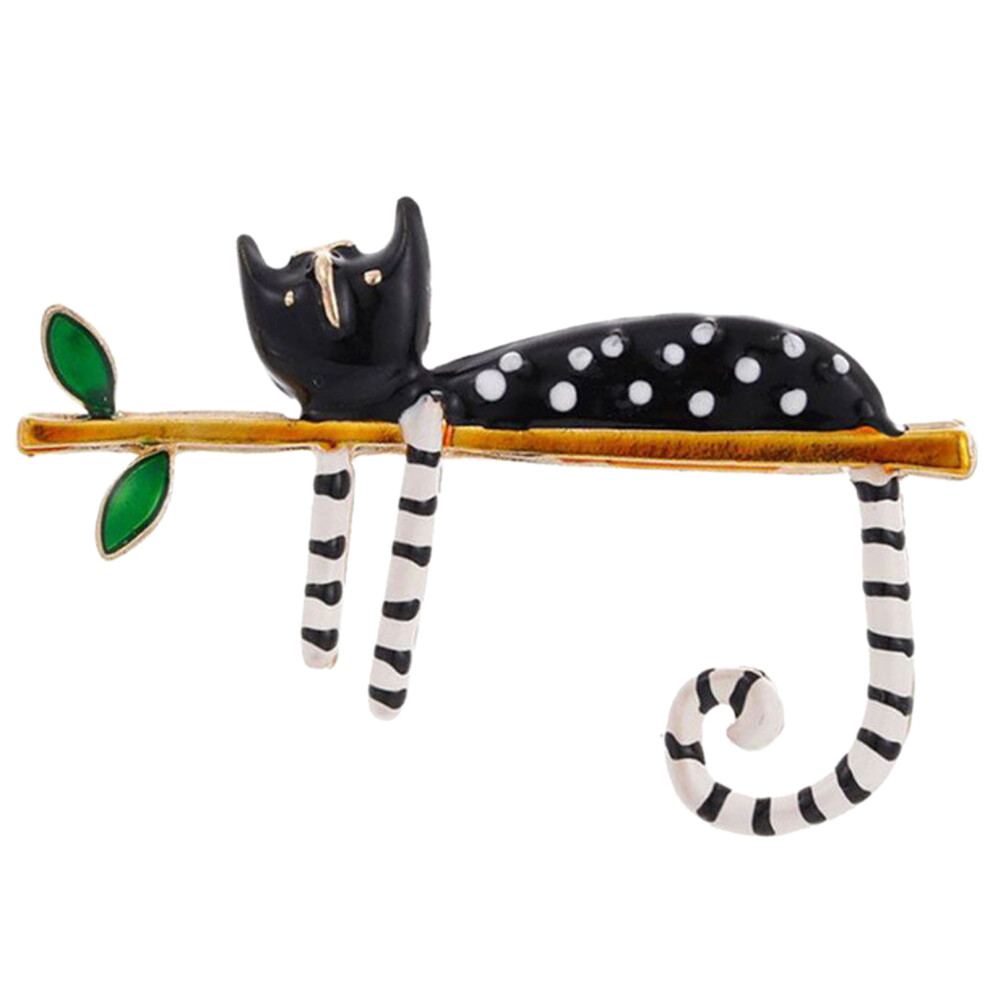 Black Lazy Cat Sitting On The Tree Brooches Sweater Lapel Pin