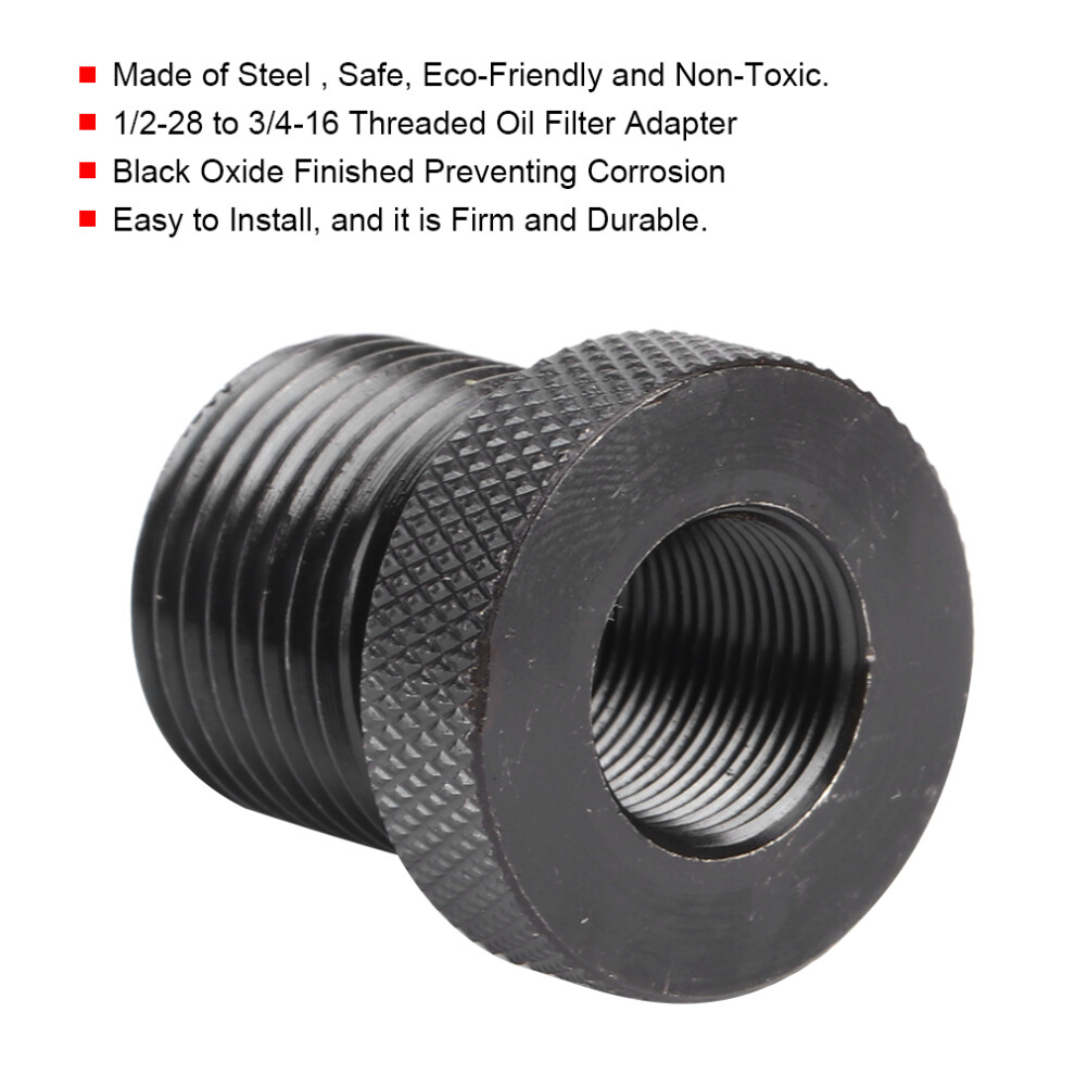 1/2Â28 To 3/4Â16 Steel Oil Filter Adapter 1In Length Black 4921361473370