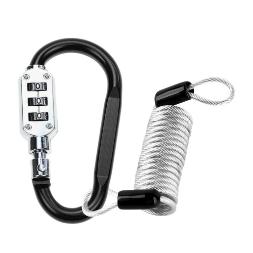 Combination Locks, 3-Digit Heavy Duty Carabiner Clips,-Black