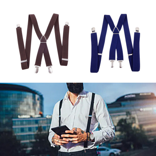 Adult X Shape Suspenders Adjustable Solid Color-medium gray 1