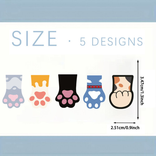 5 Stück Lesezeichen mit Kätzchenpfoten, PVC, magnetisch, zum 2