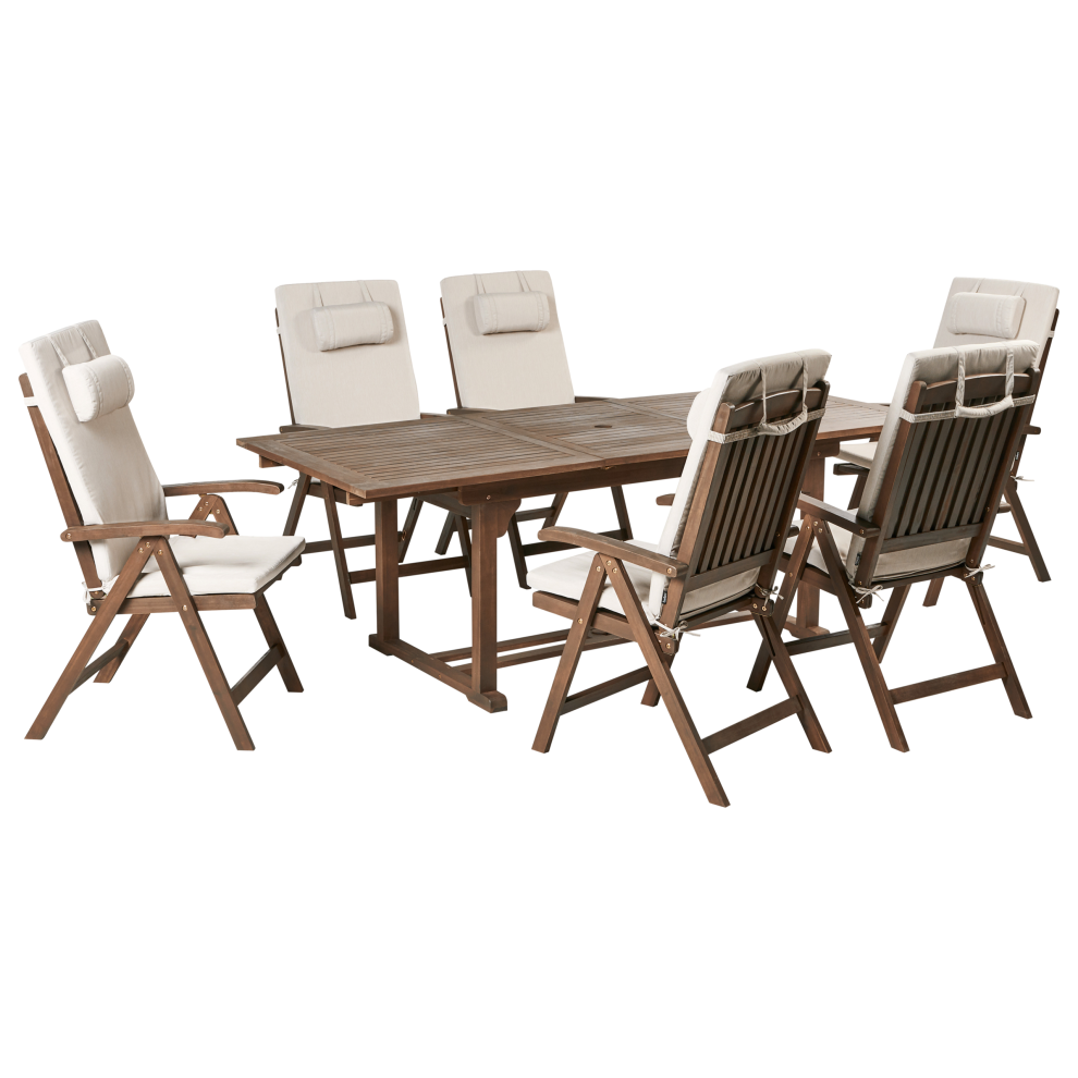 Garden Dining Set 6 Seater AMANTEA PREMIUM Acacia Wood Light Beige-image-OPC-PJ5B8KQ-NEW