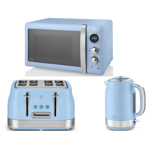 Swan Swan Retro Revive Blue Kettle 4 Slice Toaster & Microwave