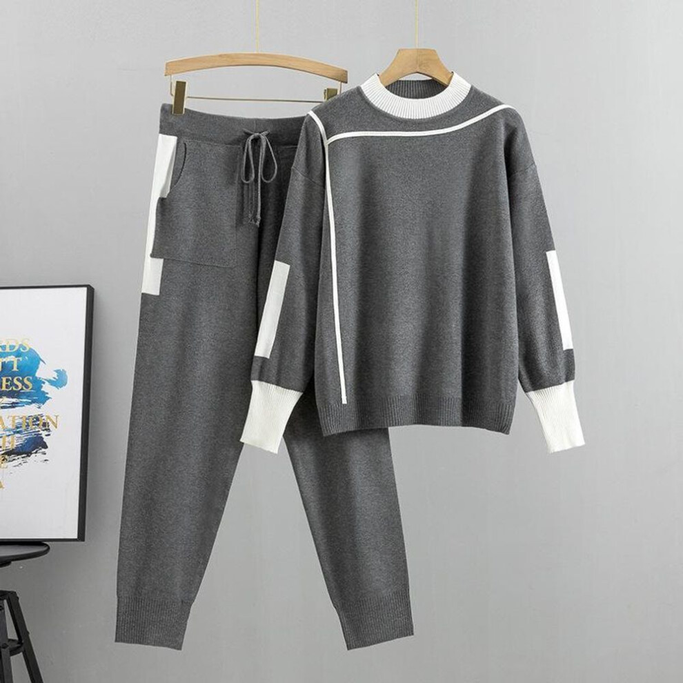 (gray, XXL) Spring And Autumn Women's Knitted Set Fashion Temperament Casual Knitted Top Pants Two-piece Set-image-OPC-PMZ6ZH9-NEW