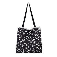 Zeitgenössische Schultertasche mit Blumenmuster,-Schwarze Blumen