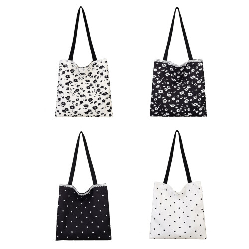 Zeitgenössische Schultertasche mit Blumenmuster,-Schwarze Blumen 1