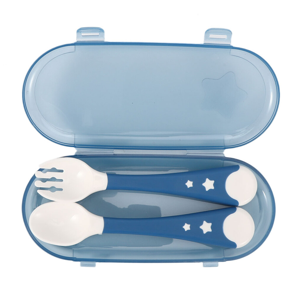 2Pcs Infant Baby Feeding Set Nonslip Fork & Spoon For Toddler Blue