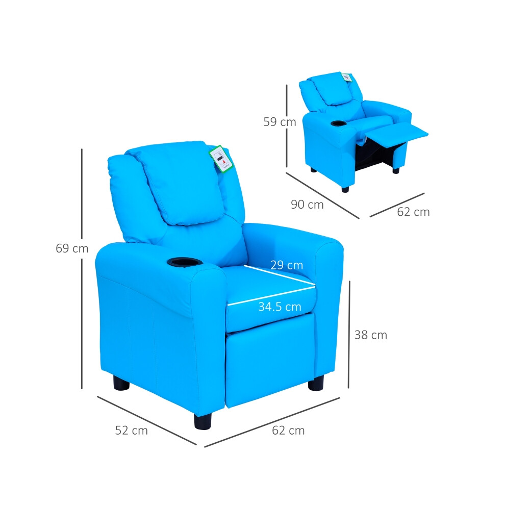 Blue Kids Recliner Chair PU Leather Adjustable Backrest & Footrest Padded Headrest Perfect for Small Kids-image-OPC-PMZ775J-NEW