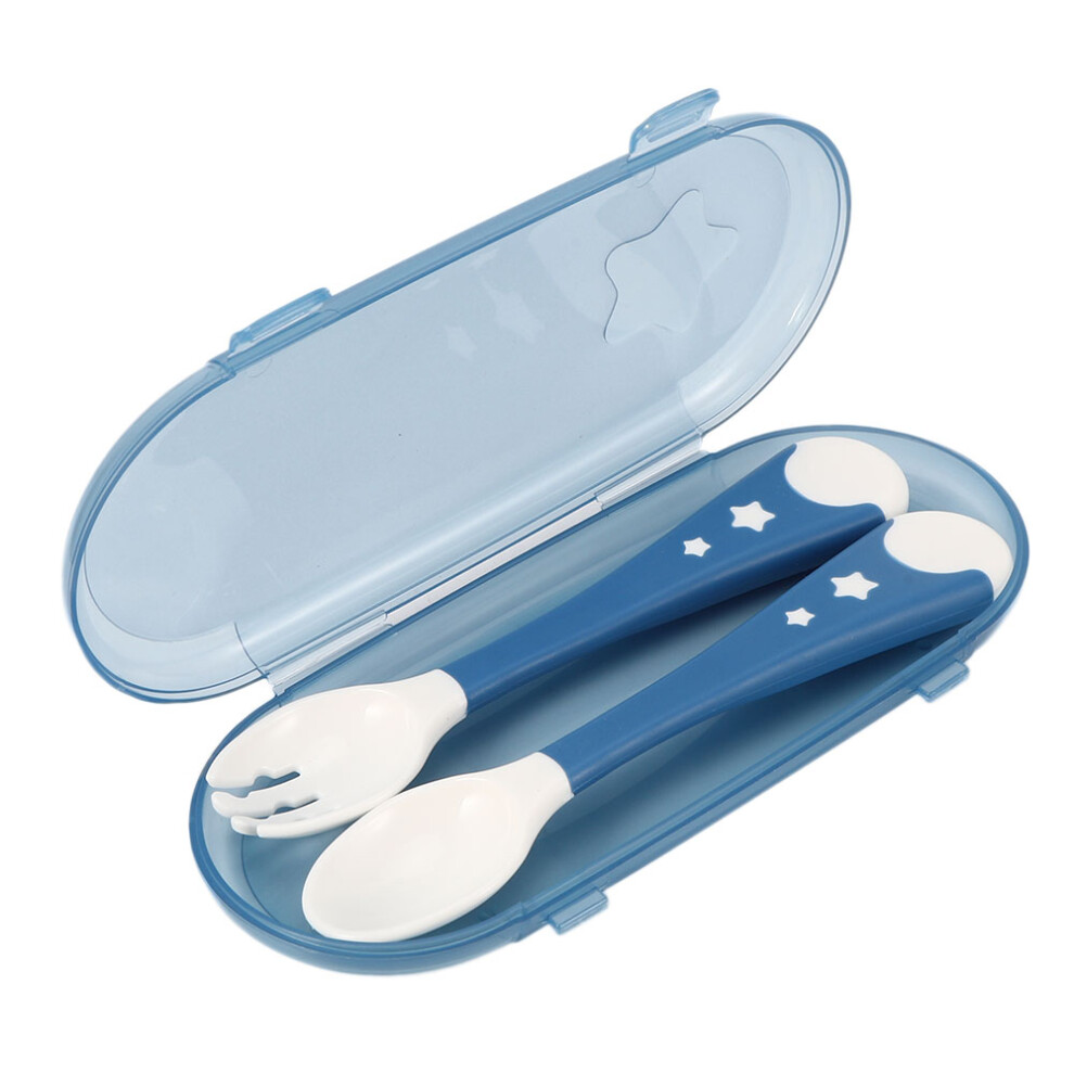 Baby Feeding Set 2Pcs Portable Nonslip Fork Spoon For Infants Blue