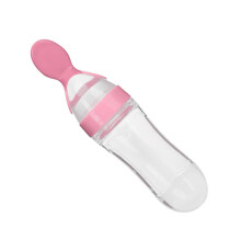 Baby Toddler Food Feeder 90ml Silicone Squeeze Bottle with Spoon Pink & Durable