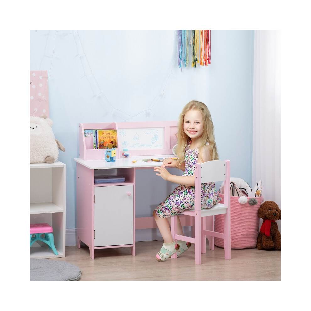Pink Kids Desk and Chair Set with Whiteboard Storage - Multi-Purpose Toddler Furniture for Study and Play Child-Safe Material-image-OPC-PMZ79SD-NEW