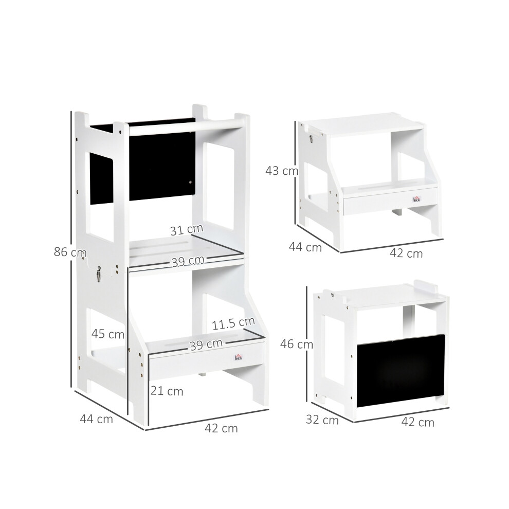 Children's Kitchen and Bathroom Step Stool 2 in 1 with Safety Rail and Chalkboard â White Compact & Durable-image-OPC-PMZ7DXJ-NEW