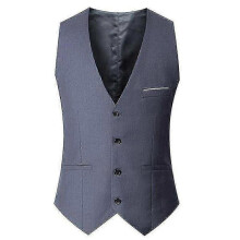 (L, Grey) Plus Size Men's Slim Fit Suit Vest Tops For Business, Wedding, Formal Or Casual Waistcoat Single-breasted Waist Coats