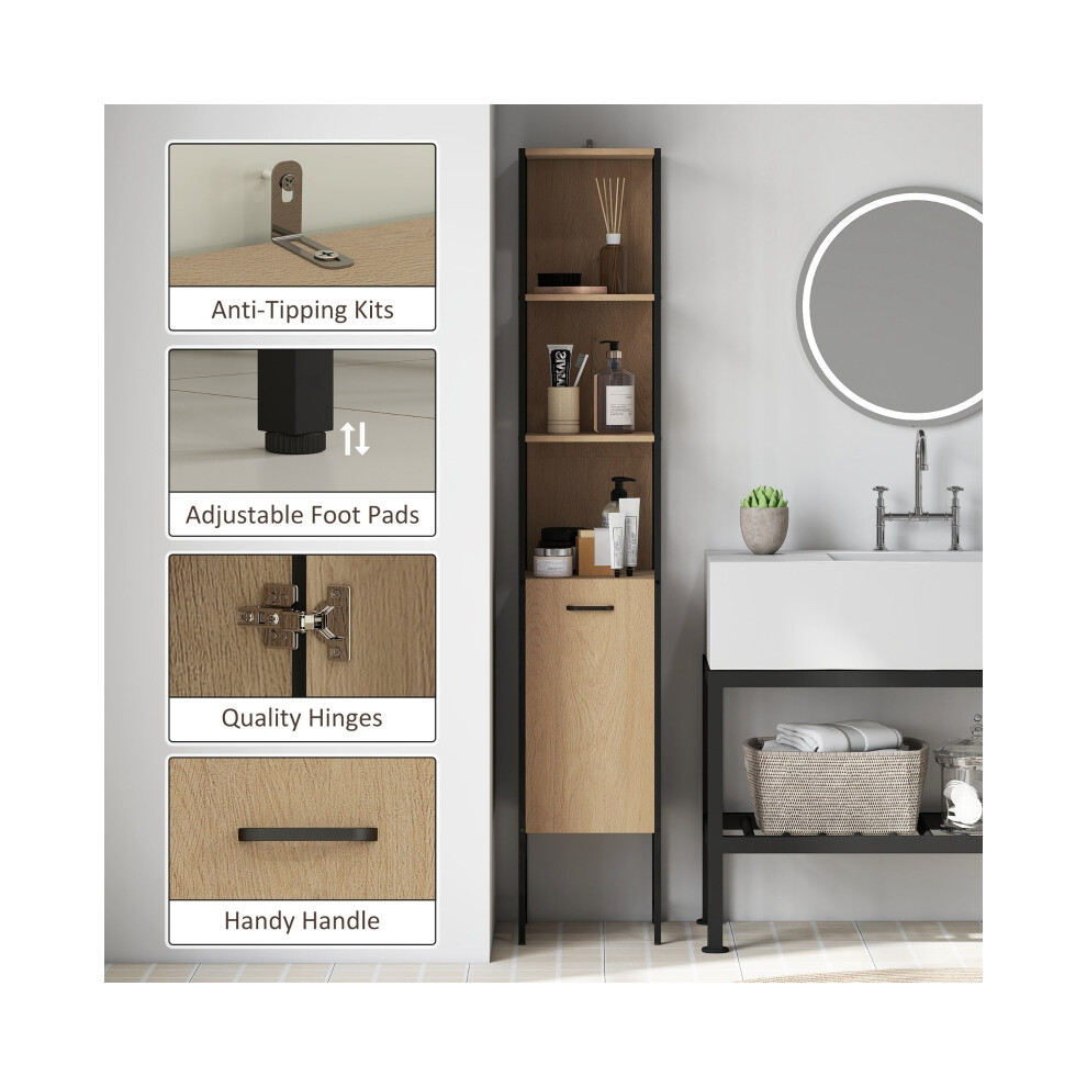 Natural Wood Finish Tall Bathroom Cabinet with Open Shelves and Adjustable Shelf Durable Modern Bathroom Storage Solution-image-OPC-PMZ8KP7-NEW