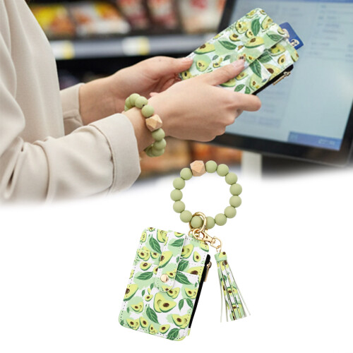Wristlet Keychain Bracelet Wallet,Purses Bead Keyring-Pineapple 2