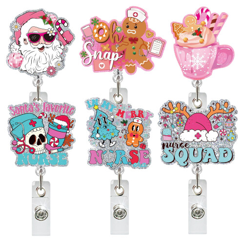 Christmas Badge Holder Sequins ABS Retractable Badge Holder-4 1