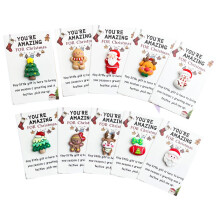 Christmas Miniature Hug Cards with Resin Charm for-10pcs