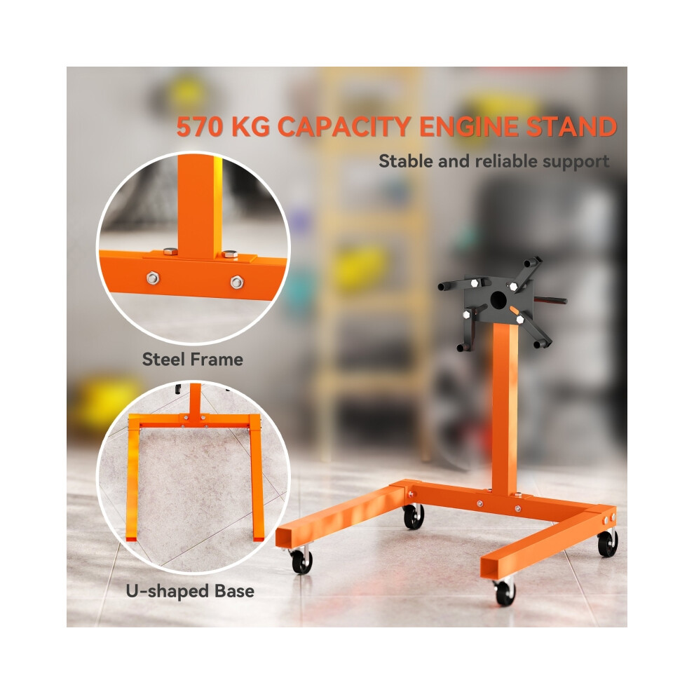 Garage Engine Stand 570kg with Rotating 360 Head Heavy Steel Support 4 Mounting Arms & Wheels for Auto Repair Orange-image-OPC-PMZ8ZCN-NEW