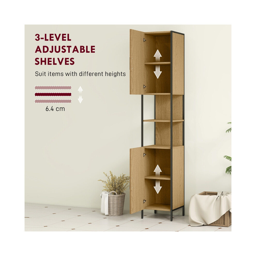 HOMCOM Tall Bathroom Cabinet with 2 Doors Open Compartments & Adjustable Shelves - Natural Wood Finish for Elegant Storage-image-OPC-PMZ8ZPQ-NEW