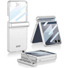 (Silver, Silver) GKK Magnetic Hinge Case for  Galaxy Z Flip7 5G with Front Screen Protector - Matcha Green