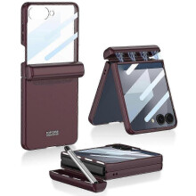 (Silver, Wine red) GKK Magnetic Hinge Case for  Galaxy Z Flip7 5G with Front Screen Protector - Matcha Green