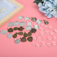 48 Stück Metallanhänger-Grundlagen und Glaskuppel-Schmuck-DIY-Set, Verschiedene Größen