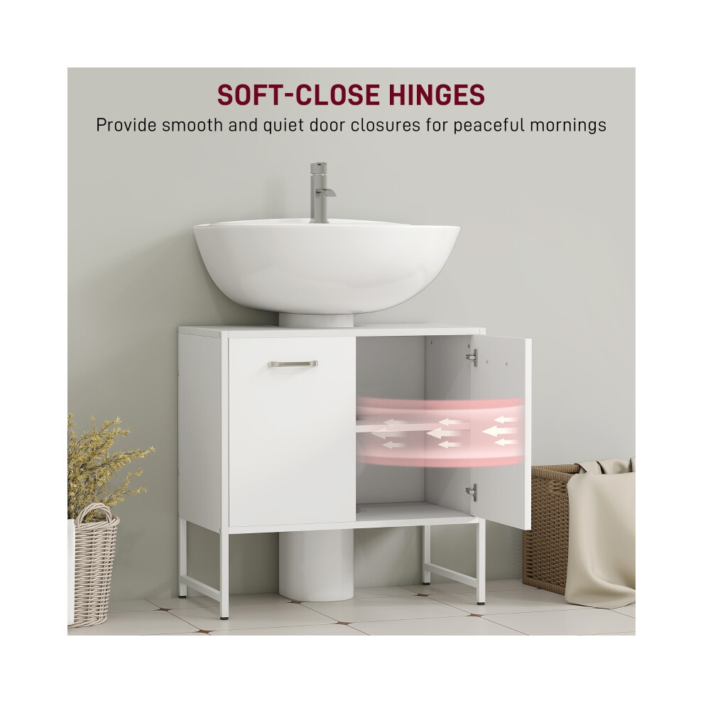 Under Sink Bathroom Cabinet White HOMCOM Vanity Unit with Soft-Close Doors Storage for Pedestal or Without Compact Design-image-OPC-PMZ96GR-NEW