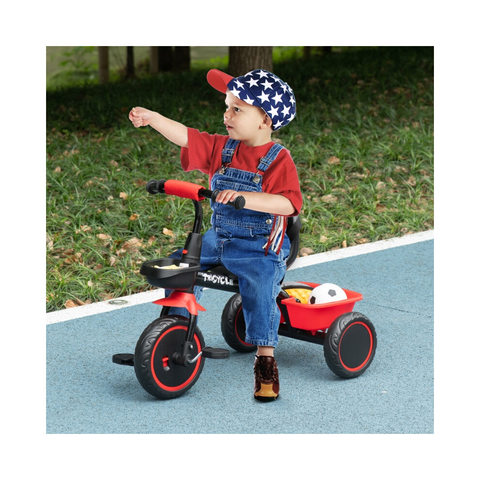 Kids Trike for 2-5 Years with Adjustable Seat Pedals Baskets - Red Durable Plastic Frame for Safe and Fun Ride-image-OPC-PMZ98K9-NEW