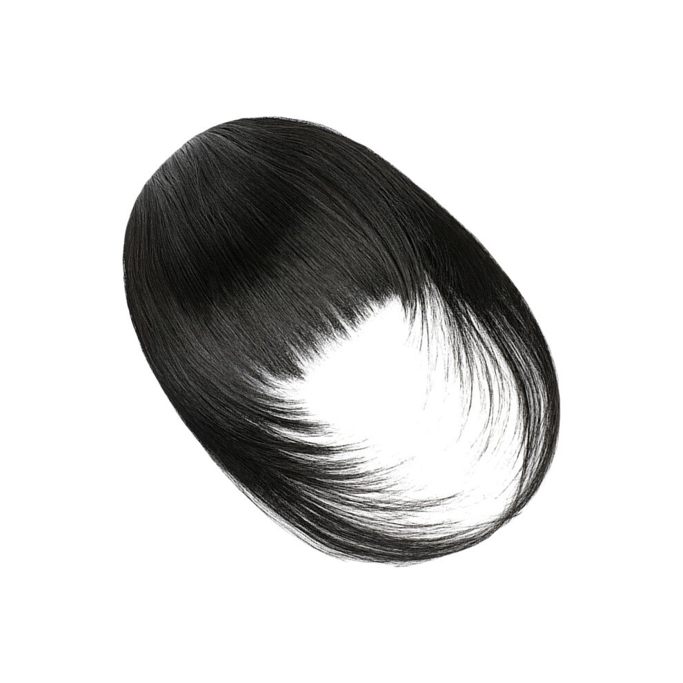 Unisex Black Synthetic Fibre Clip In Bangs Hairpiece With Temples-1