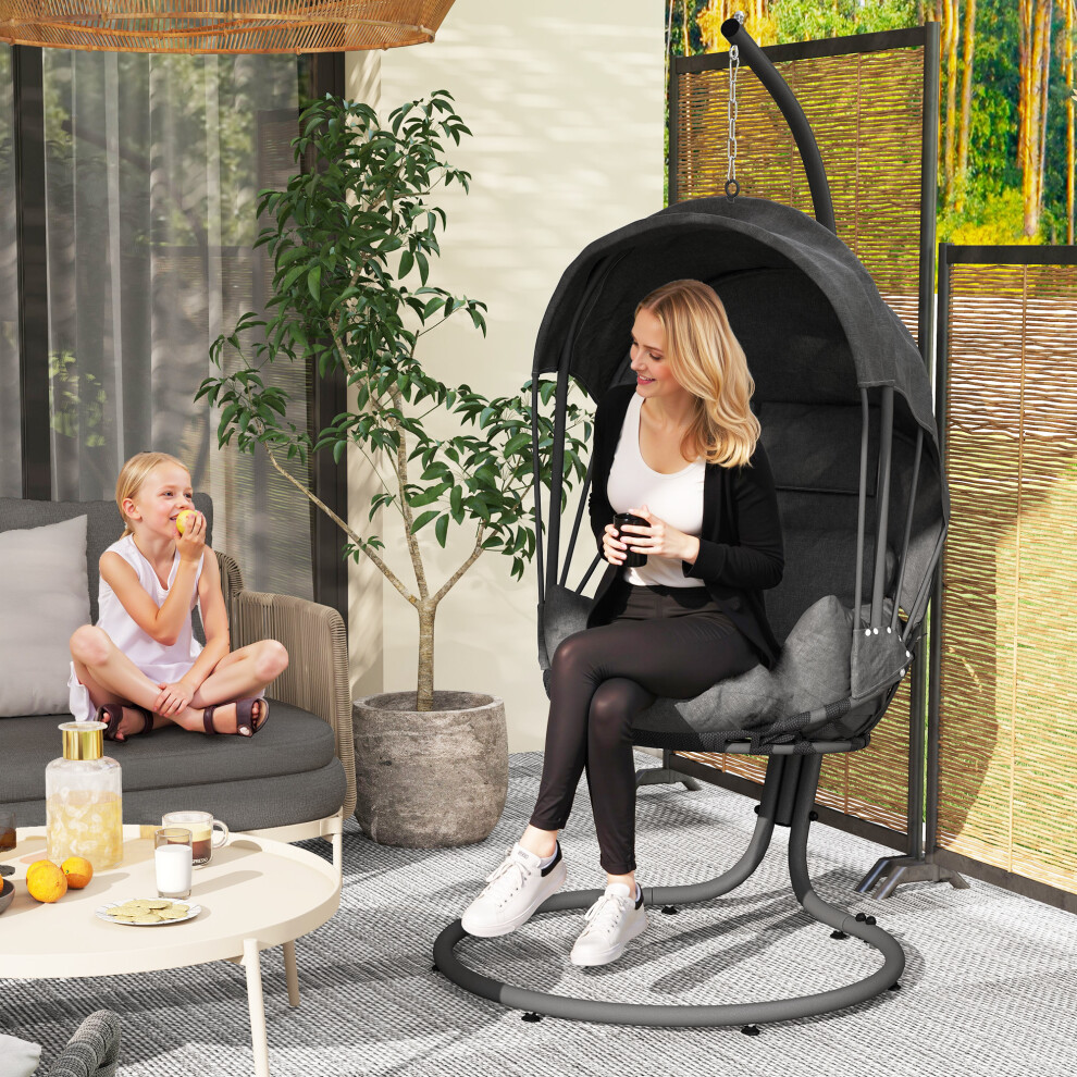 Egg Chair Swing with Stand Grey Hanging Hammock with Cushion & Canopy Perfect for Indoor & Outdoor Relaxation-image-OPC-PMZ9DX9-NEW