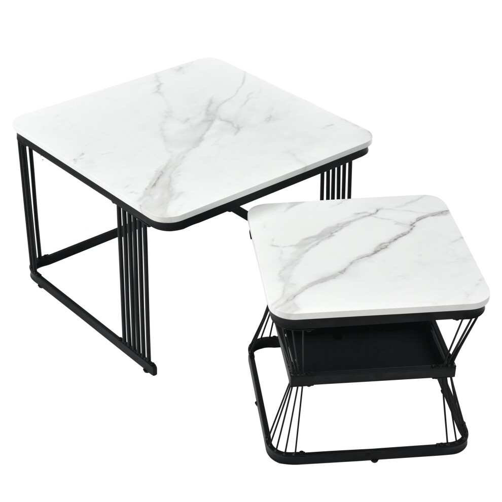 Square Nesting Tables with Marble Finish Black Metal Frame Versatile Coffee and Sofa Tables for Modern Living Room Decor-image-OPC-PMZ9F89-NEW