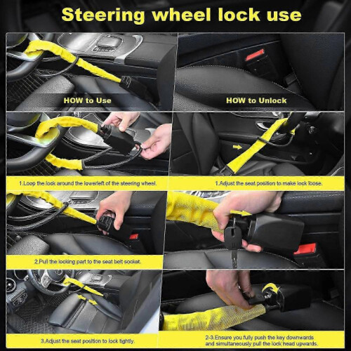 (Orange) Steering Wheel Lock, Steering Wheel Lock Anti-Theft Device with Key, Car Lock Tool, Universal Lock Strap 2