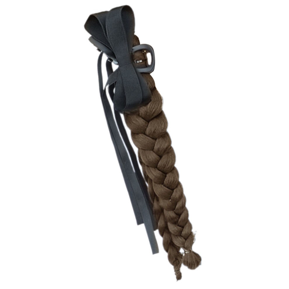 Clip On Braided Hair Extensions Heat Resistant-Light brown