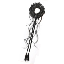 Brown Black Braided Ponytail Hairpiece Elastic-Natural black