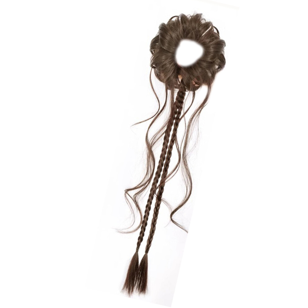 Adjustable Ponytail Wigs Double Braids Synthetic-Light brown