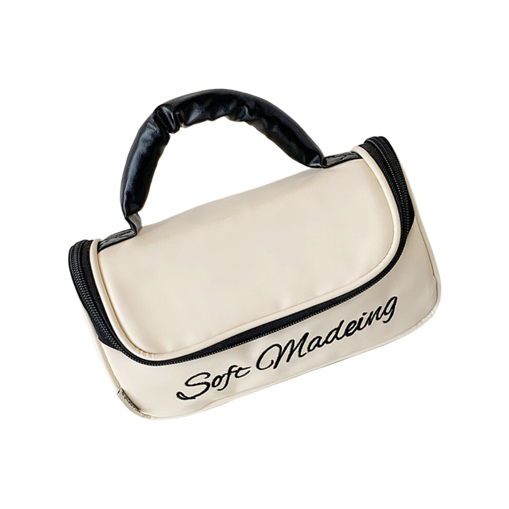 Beige Large Capacity Cosmetic Organizer With Bows Design Pu