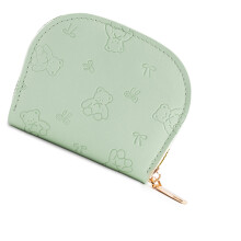 Women's PU Leather Wallet With Zippers Closure Card-Light Green