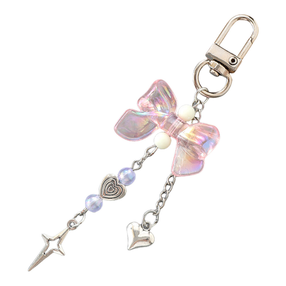 Cute Heart Bows Keychain,Bag Charms,Star Key Chains- Pink 7696000311050