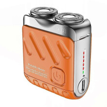 (orange) Men's Electric Shaver Double Head IPX7 Waterproof Mini Travel Rotary Razor Portable Hair Beard Trimmer Remover Tool Type-C Rechargeable