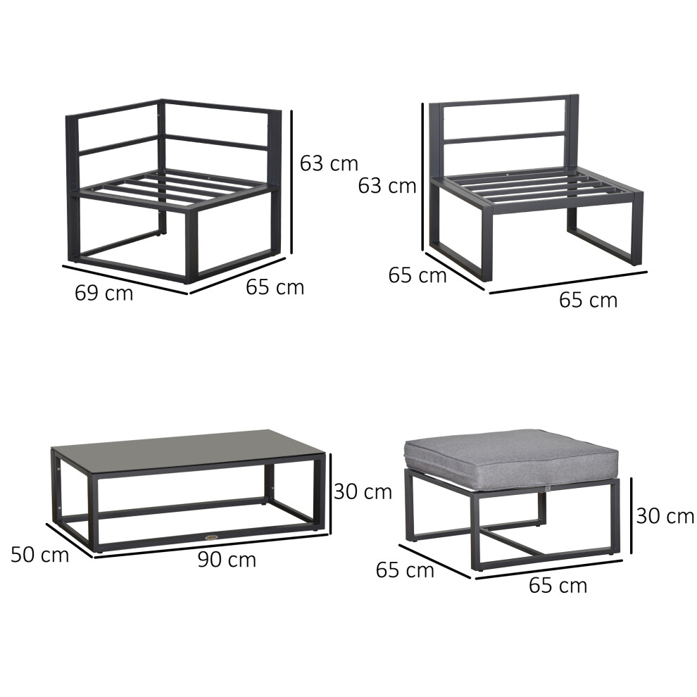 Garden Patio Furniture 5-Piece Set with Cushioned Seating Glass Table Aluminum Frame Grey Perfect for Backyard and Balcony-image-OPC-PMZ9W2K-NEW