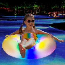 Anello Galleggiante per Divertimento Estivo in Piscina, Anello per Nuoto Illuminato Tubo Rotondo in PVC con Maniglia Galleggianti Gonfiabili per